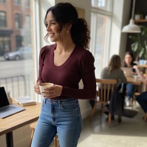 A New Day Brown Shimmering  Crew Neck Sweater